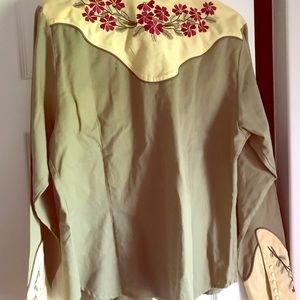 Vintage sage, cream with burgundy Western shirt